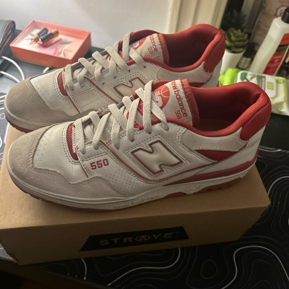 New Balance 550 White and Red Sneakers